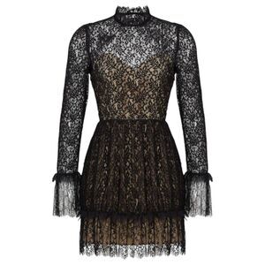 SAYLOR Amity Black Lace Long Sleeve Back Cutout Mini Dress Mock Neck M ($265)
